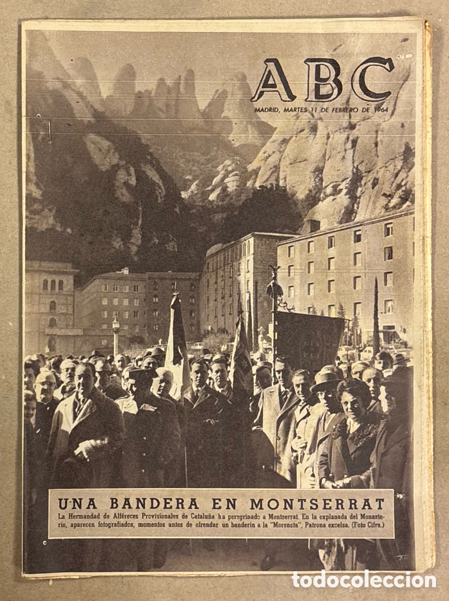 Coleccionismo de revistas y peri&oacute;dicos: ABC (11 FEBRERO 1964) OFRENDA A LA BANDERA EN MONTSERRAT, ASTILLEROS BILBA&Iacute;NOS BOTADURA, COPA DE EUR