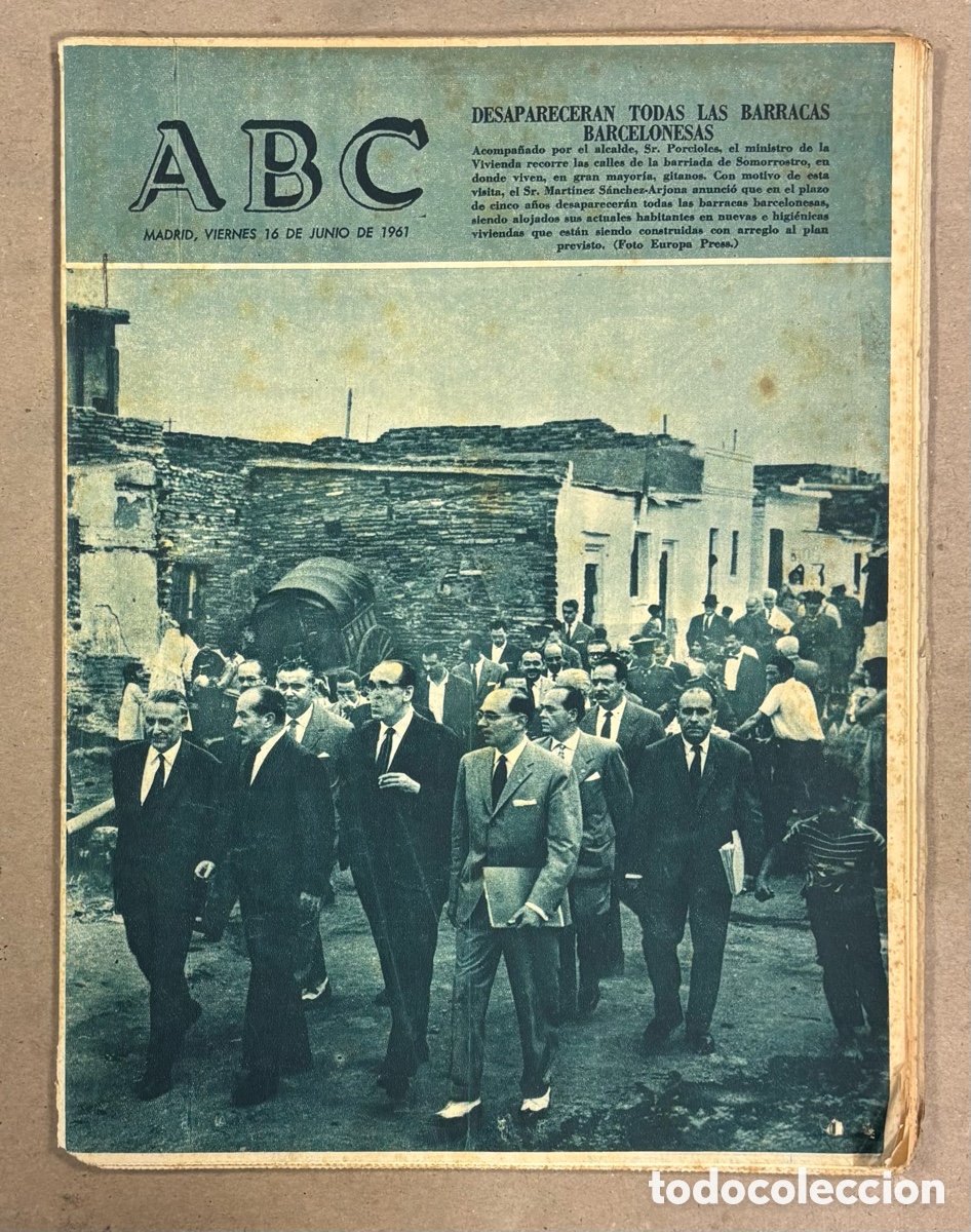 Coleccionismo de revistas y peri&oacute;dicos: ABC (16 JUNIO 1961) BARRACAS DE GITANOS DE LA BARRIADA DE SOMORROSTRO BARCELONA DESAPARECER&Aacute;N