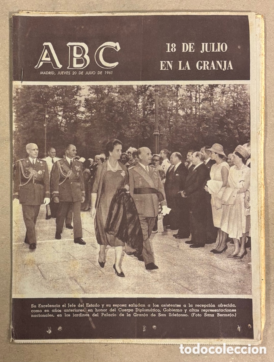Coleccionismo de revistas y peri&oacute;dicos: ABC (20 JULIO 1961). 18 DE JULIO EN LA GRANJA DE SAN ILDEFONSO, VIRGEN DEL CARMEN SANTURCE, PICASSO