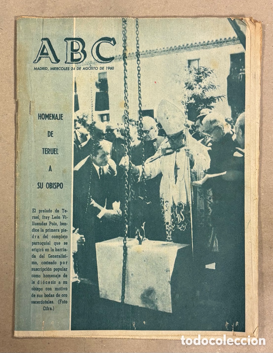 Coleccionismo de revistas y peri&oacute;dicos: ABC (24 AGOSTO 1960). HOMENAJE DE TERUEL A SU OBISPO, EXPEDICI&Oacute;N ATLETAS ESPA&Ntilde;OLES A LA OLIMPIADA RO