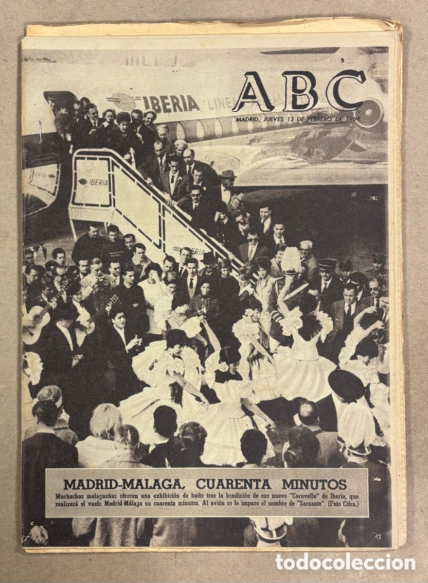 Coleccionismo de revistas y peri&oacute;dicos: ABC (13 FEBRERO 1964) CARAVELLE IBERIA MADRID - M&Aacute;LAGA 40 MINUTOS, ZARAGOZA SEMIFINALES COPA FERIAS