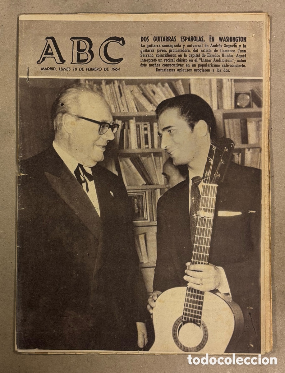 Coleccionismo de revistas y peri&oacute;dicos: ABC (10 FEBRERO 1964) GUITARRISTAS ESPA&Ntilde;OLES: ANDR&Eacute;S SEGOVIA Y JUAN SERRANO EN WASHINGTON,&hellip;