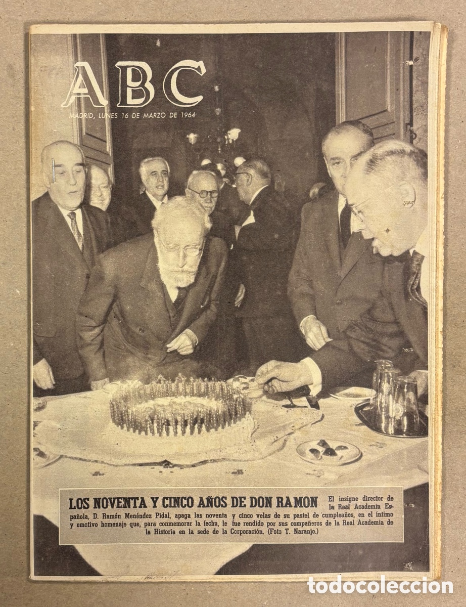 Coleccionismo de revistas y peri&oacute;dicos: ABC (16 MARZO 1964). 95 A&Ntilde;OS DE RAM&Oacute;N MEN&Eacute;NDEZ PIDAL, REAL MADRID 4-1 REAL MURCIA,..,