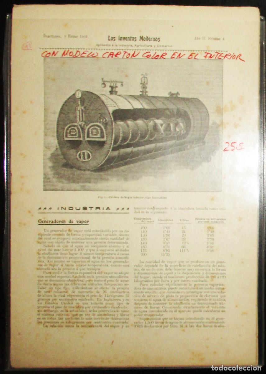 Collezionismo di Riviste e Giornali: LOS INVENTOS MODERNOS. REVISTA INDUSTRIAL ILUSTRADA CON L&Aacute;MINA DESMONTABLE DE GENERADOR DE VAPOR.