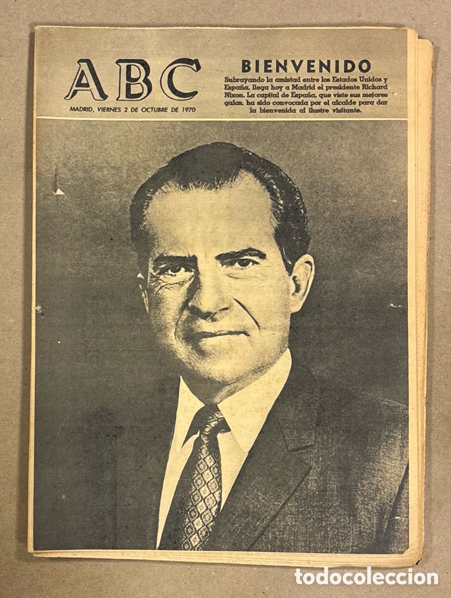 Coleccionismo de revistas y peri&oacute;dicos: ABC (2 OCTUBRE 1975) VISITA PRESIDENTE NIXON A MADRID, VALENCIA - BEBEREM-WAAS y BARCELONA - JUVENTU