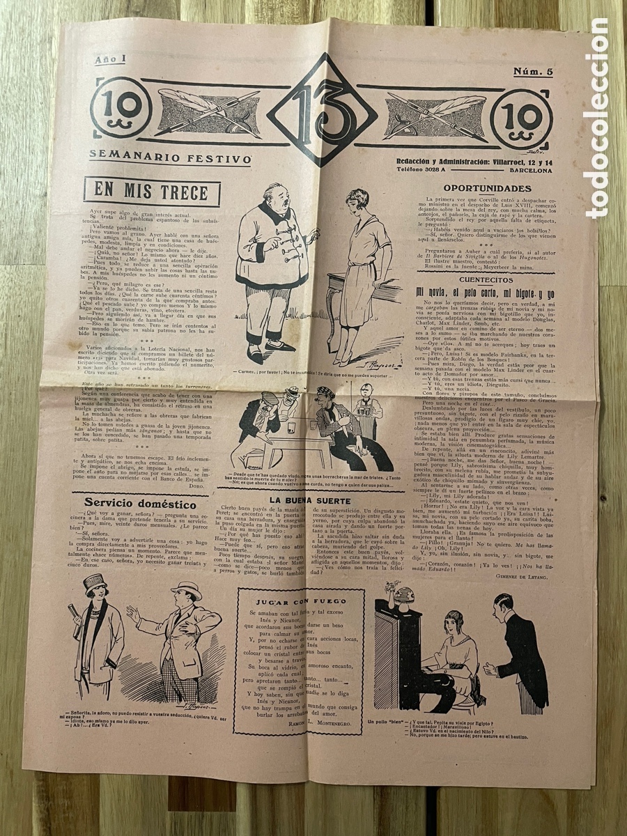 Coleccionismo de revistas y peri&oacute;dicos: 13. Peri&oacute;dico er&oacute;tico humor&iacute;stico. Semanario festivo. A&ntilde;o 1 n&uacute;mero 5.
