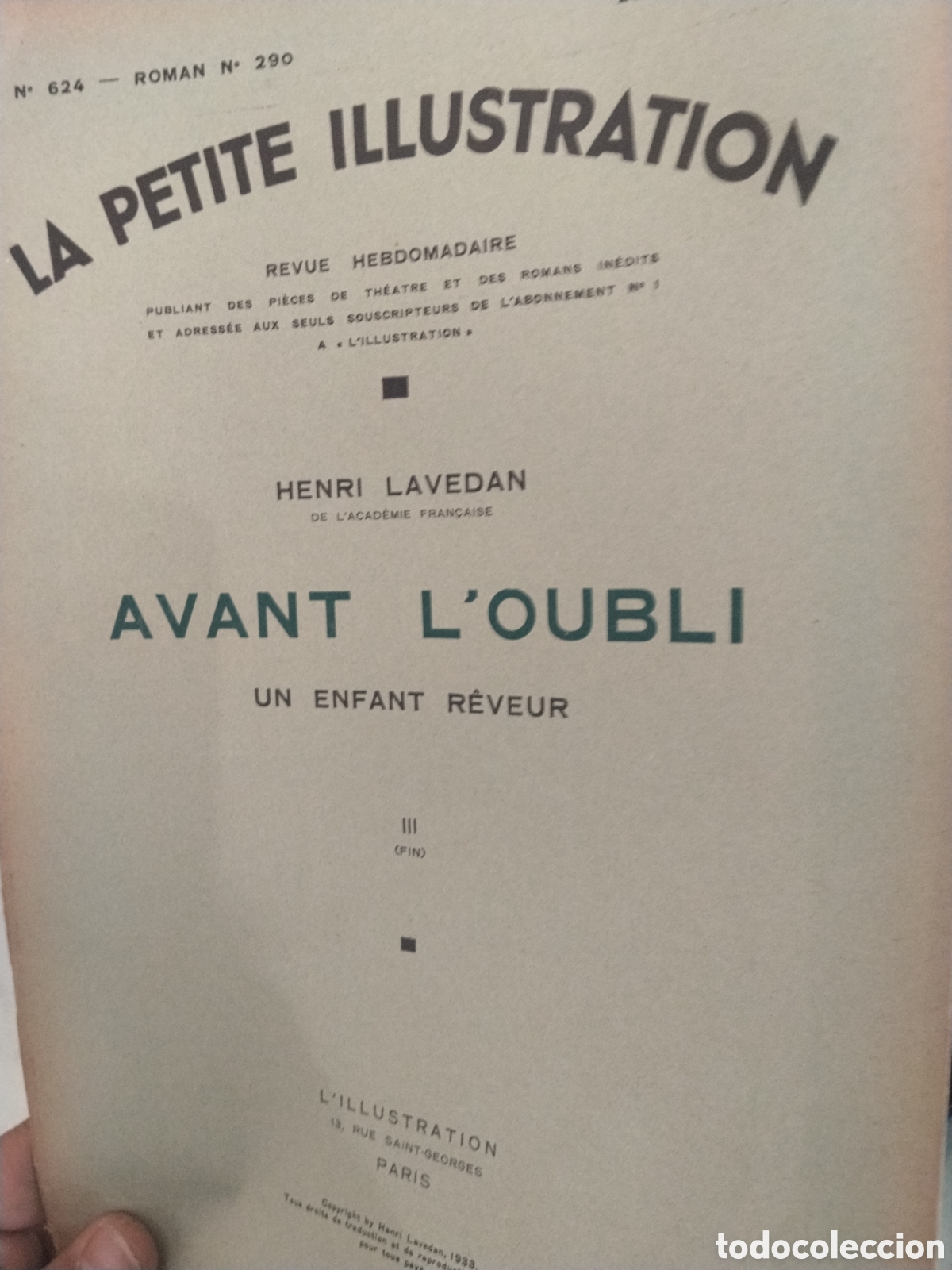 Collection Magazines and Newspapers: La petite Illustration. N. 290. 1933