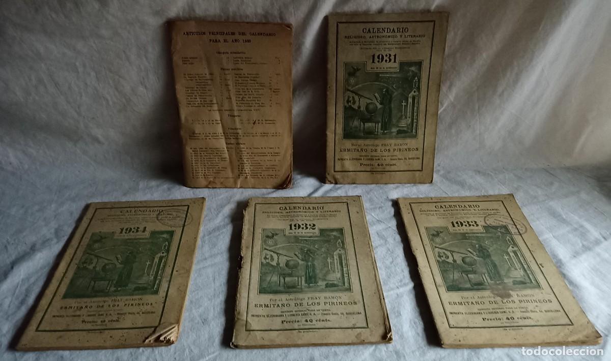 Coleccionismo de revistas y peri&oacute;dicos: Lote 5 calendarios religioso, astron&oacute;mico y literario a&ntilde;o 1930, 1931, 1932, 1933 y 1934