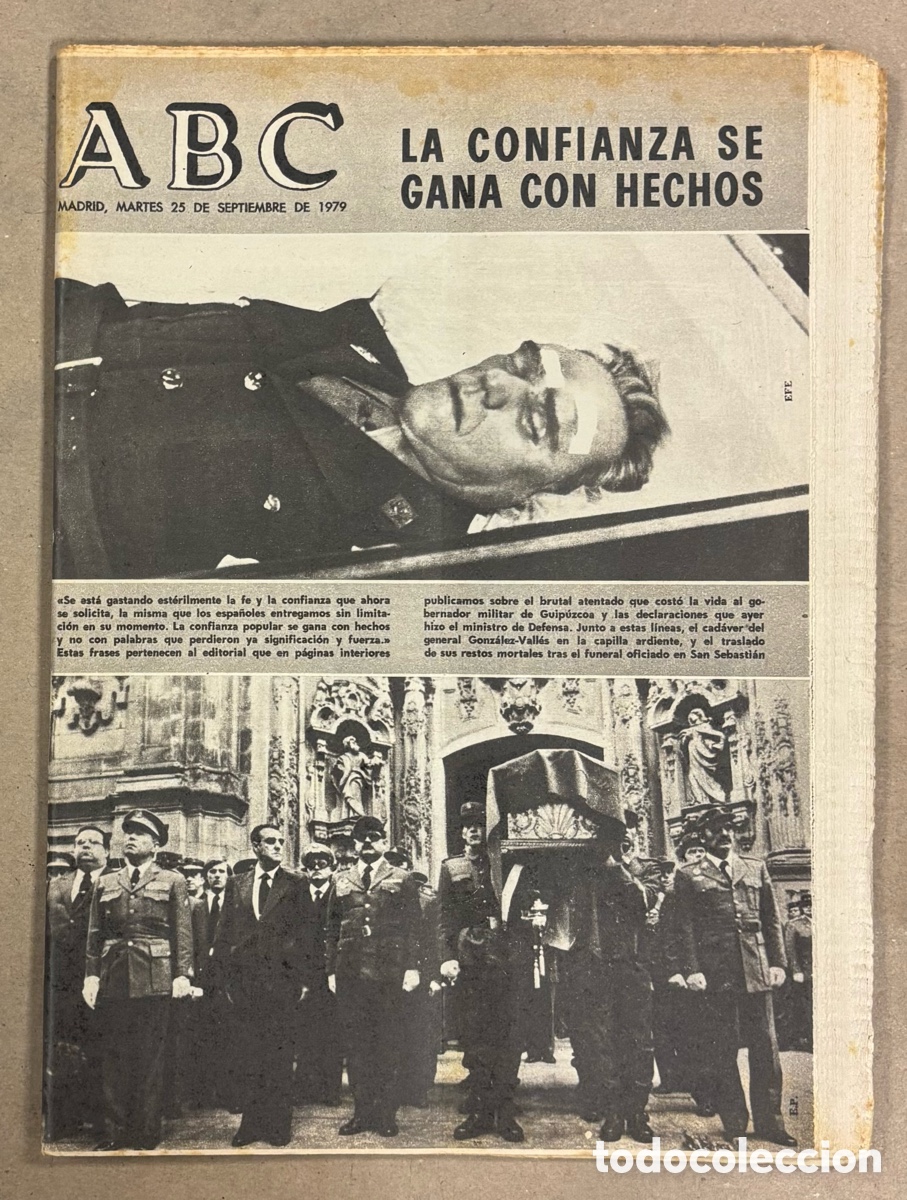 Coleccionismo de revistas y peri&oacute;dicos: ABC (25 SEPTIEMBRE 1979) ATENTADO CONTRA GOBERNADOR MILITAR GUIP&Uacute;ZCOA, REAL MADRID 3-2 BARCELONA, EU