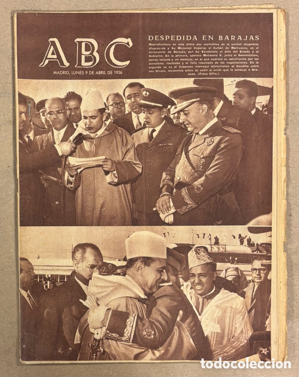Coleccionismo de revistas y peri&oacute;dicos: ABC (9 ABRIL 1956) DESPEDIDA AL SULT&Aacute;N DE MARRUECOS MOHAMED V EN BARAJAS, GRACE KELLY, ATHLETIC BILB