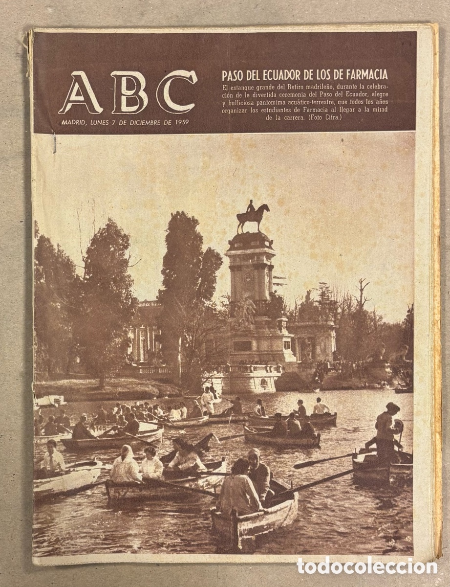 Coleccionismo de revistas y peri&oacute;dicos: ABC (7 DICIEMBRE 1959) CELEBRACI&Oacute;N PASO ECUADOR ESTUDIANTES FARMACIA, TRAGEDIA PRESA MALPASSET,.,