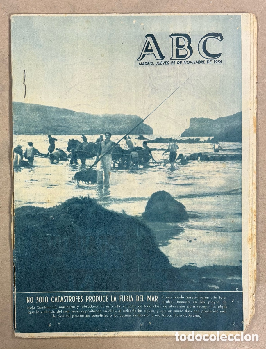 Coleccionismo de revistas y peri&oacute;dicos: ABC (22 NOVIEMBRE 1956) MARINEROS Y LABRADORES LIMPIAN PLAYA DE NOJA (SANTANDER), ESPA&Ntilde;A 6-1 FRANCIA