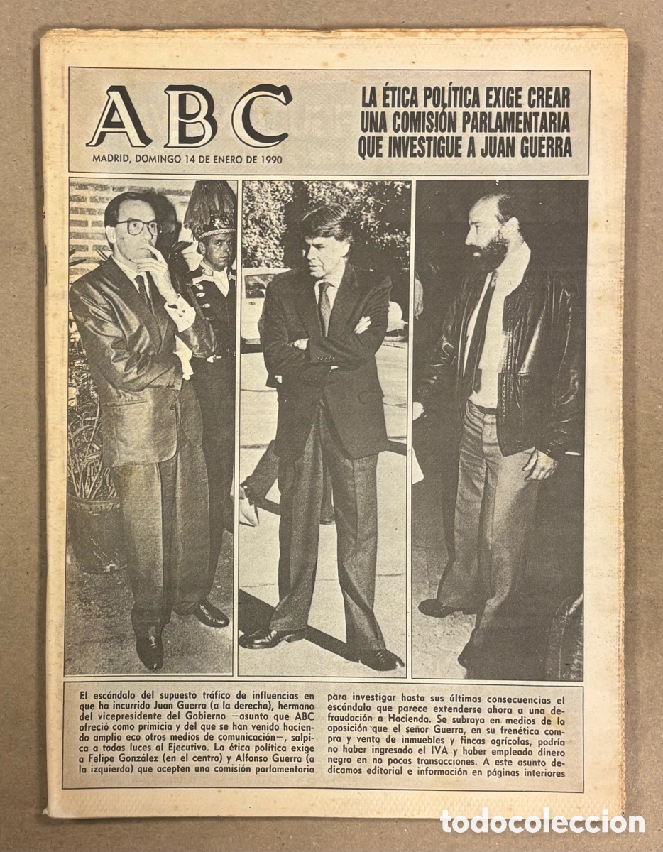 Coleccionismo de revistas y peri&oacute;dicos: ABC (14 ENERO 1990) ESC&Aacute;NDALOJUAN GUERRA PSOE, PERICO DELGADO Vs MARIO CONDE, DUNCAN DHU,&hellip;
