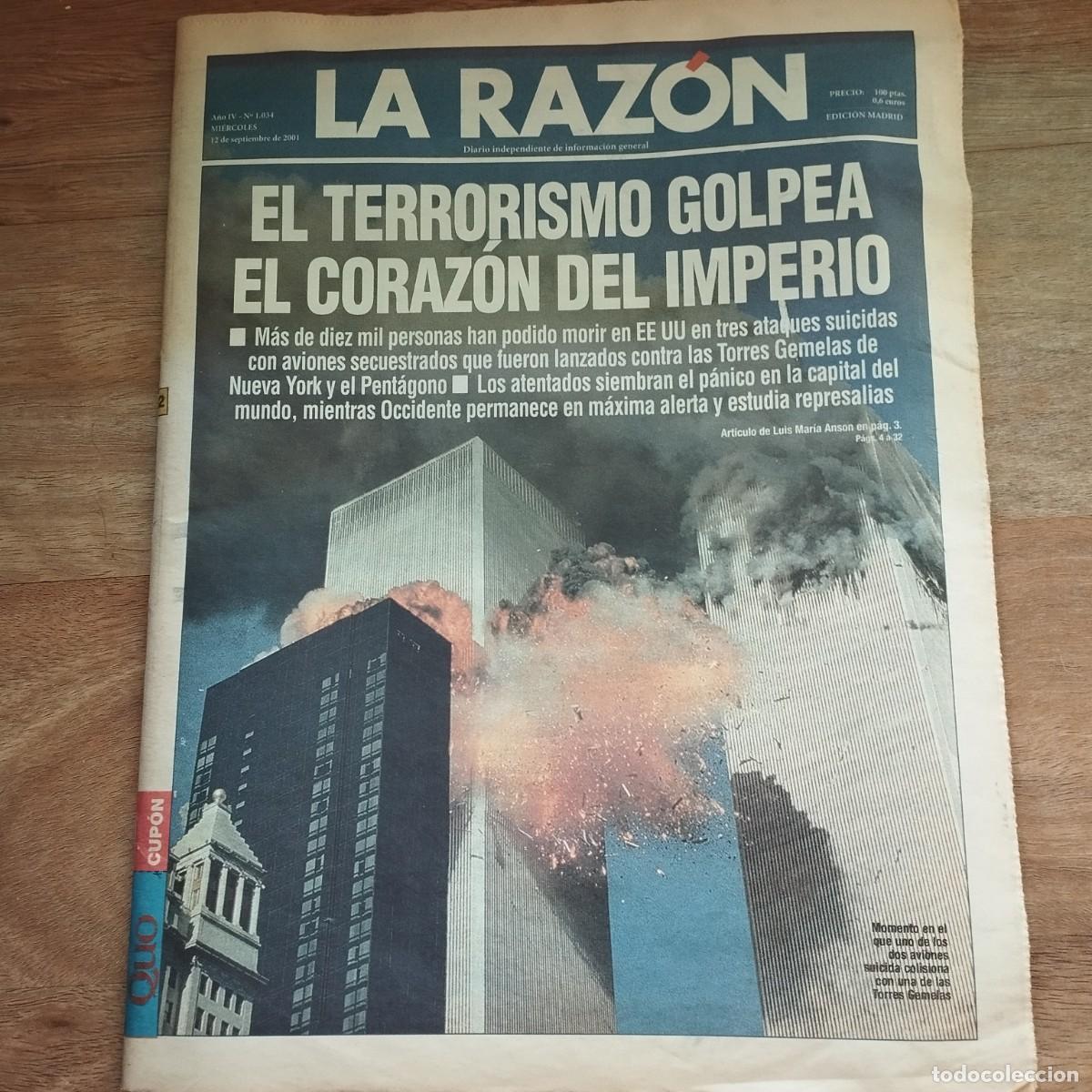Coleccionismo de revistas y peri&oacute;dicos: Peri&oacute;dico La Raz&oacute;n 12 sep. 2001