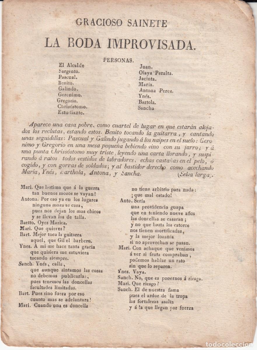 Coleccionismo de revistas y peri&oacute;dicos: CARLISMO - PLIEGO DE CORDEL - ROMAN&Ccedil;OS - TEATRO - GRACIOSO SAINETE - LA BODA IMPROVISADA
