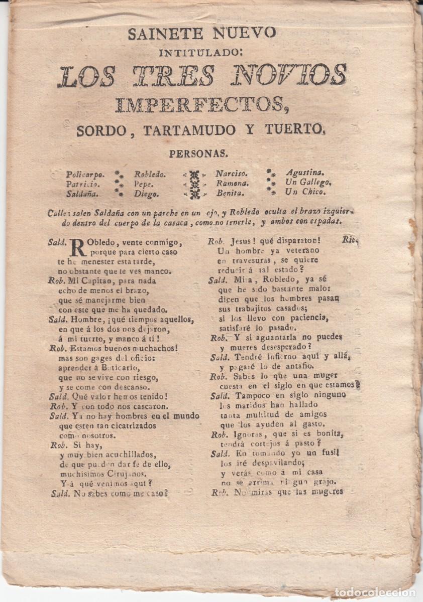Coleccionismo de revistas y peri&oacute;dicos: CARLISMO - PLIEGO DE CORDEL - ROMAN&Ccedil;OS - TEATRO - LOS TRES NOVIOS IMPERFECTOS VALENCIA - 1816