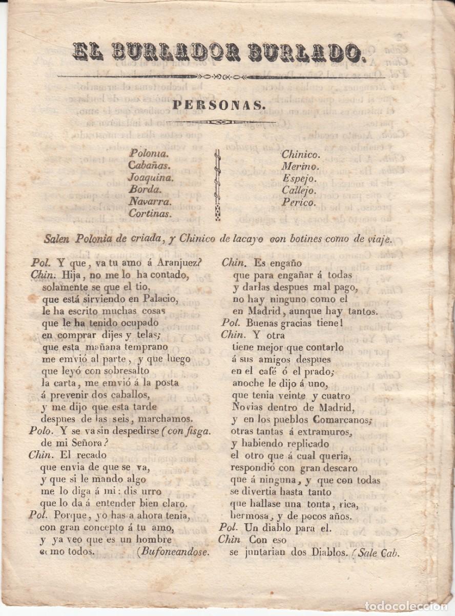 Coleccionismo de revistas y peri&oacute;dicos: PLIEGO DE CORDEL - ROMAN&Ccedil;OS - TEATRO - EL BURLADOR BURLADO - SIGLO XIX