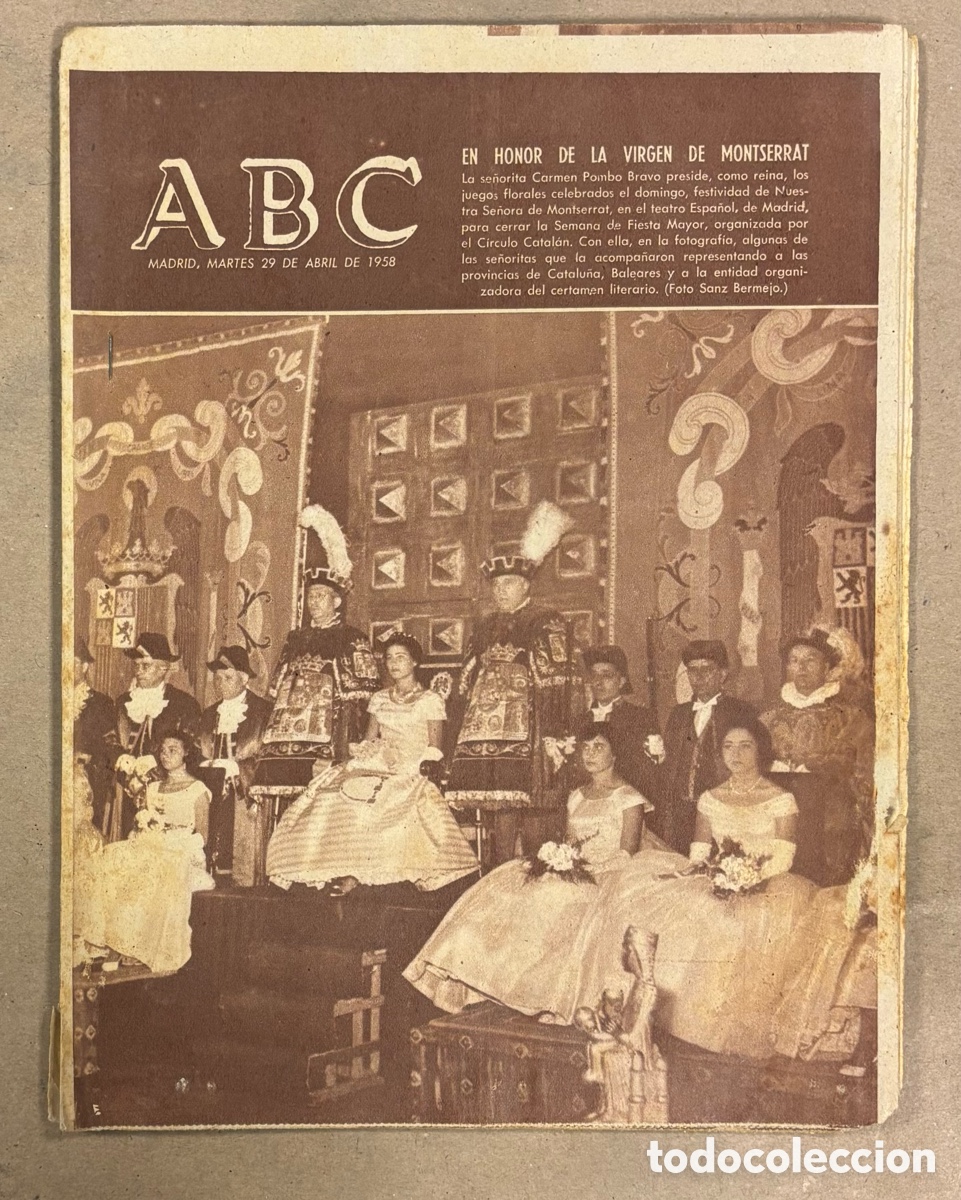 Coleccionismo de revistas y peri&oacute;dicos: ABC (29 ABRIL 1958) EN HONOR A VIRGEN DE MONTSERRAT EN TEATRO ESPA&Ntilde;OL MADRID, REAL MADRID CAMPE&Oacute;N