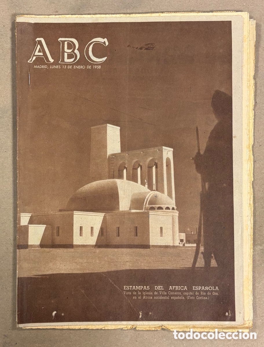 Coleccionismo de revistas y peri&oacute;dicos: ABC (13 ENERO 1958) IGLESIA DE VILLA CISNEROS CAPITAL DE R&Iacute;O ORO, BUQUE JUAN SEBASTI&Aacute;N ELCANO