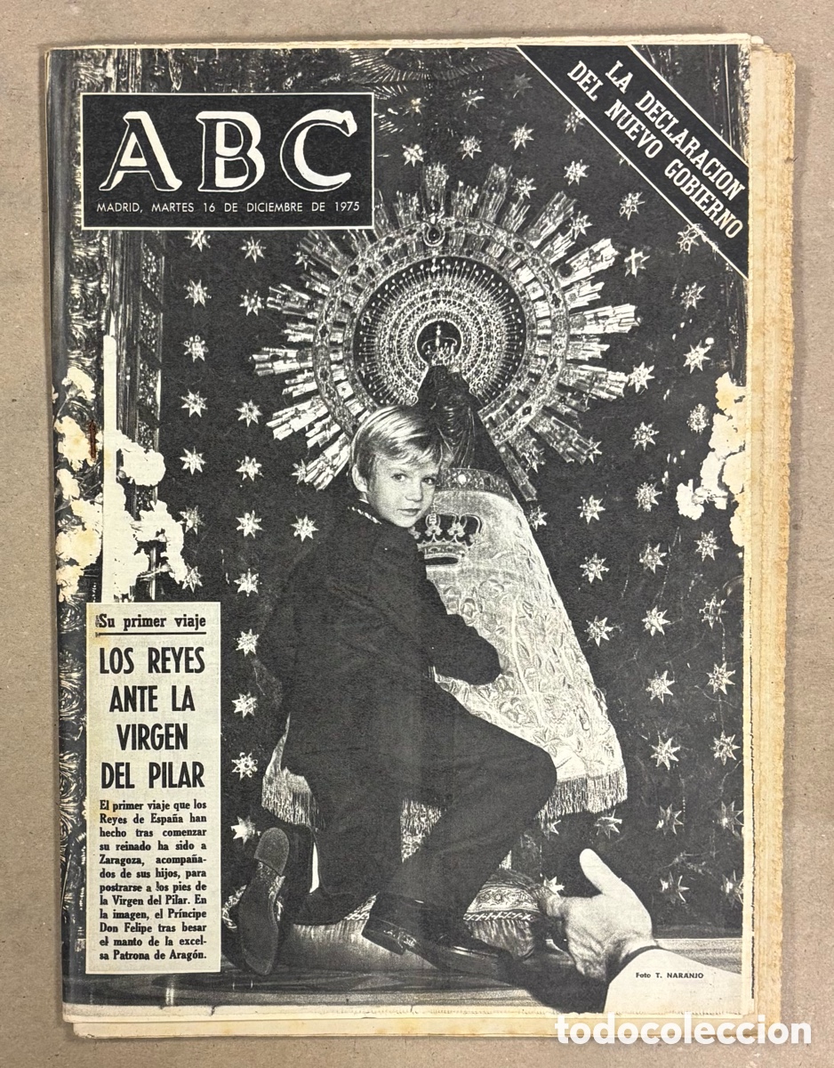 Coleccionismo de revistas y peri&oacute;dicos: ABC (16 DICIEMBRE 1975) LOS REYES ANTE LA VIRGEN DEL PILAR SU 1&ordm; VIAJE, TESTAMENTO DE FRANCO,