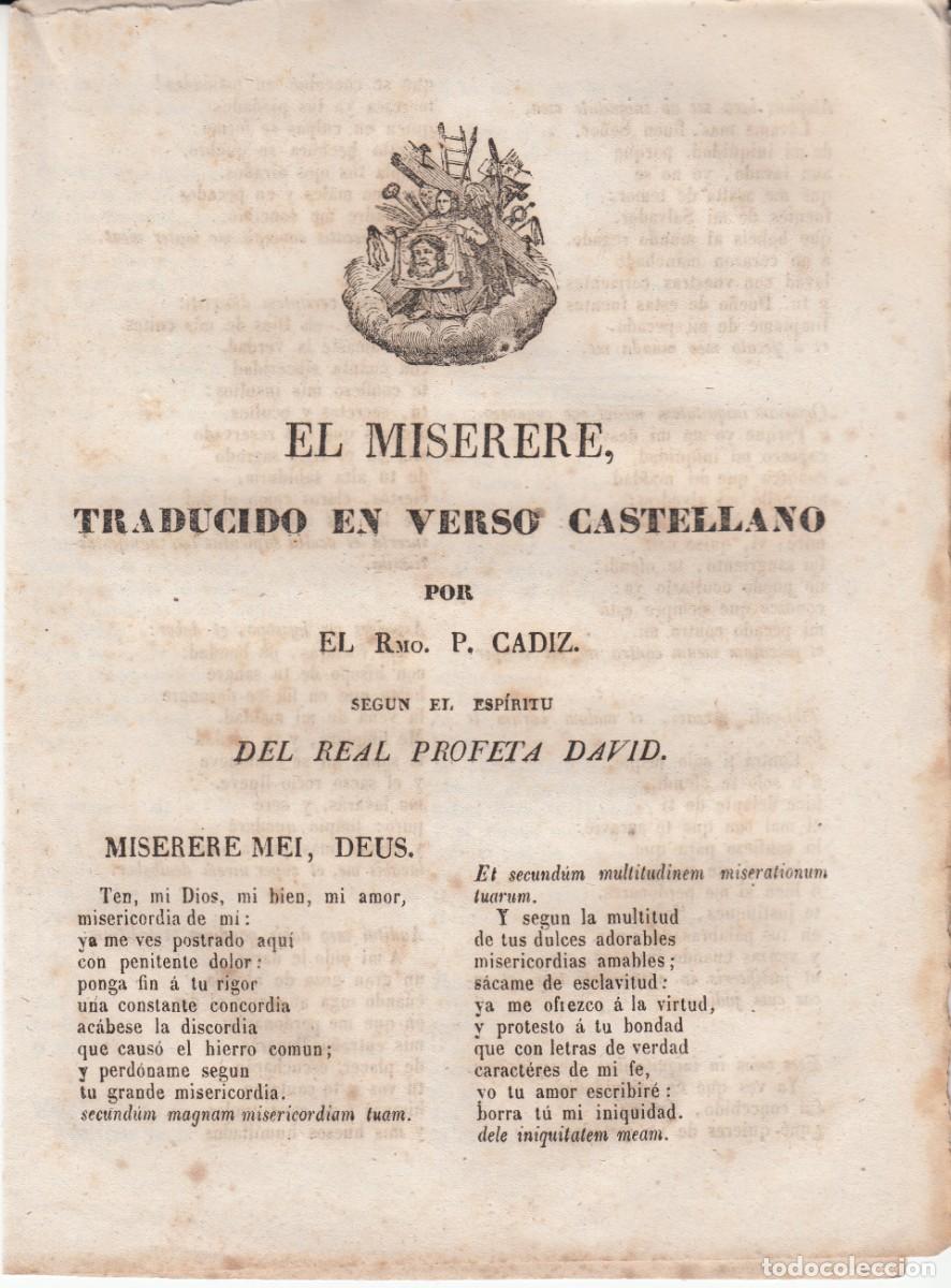 Coleccionismo de revistas y peri&oacute;dicos: PLIEGO DE CORDEL - ROMAN&Ccedil;OS - EL MISERERE - SIGLO XIX