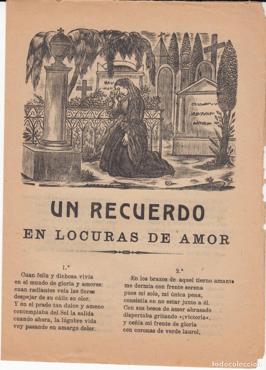 Coleccionismo de revistas y peri&oacute;dicos: PLIEGO DE CORDEL - ROMAN&Ccedil;OS - UN RECUERDO EN LOCURAS DE AMOR - SIGLO XIX