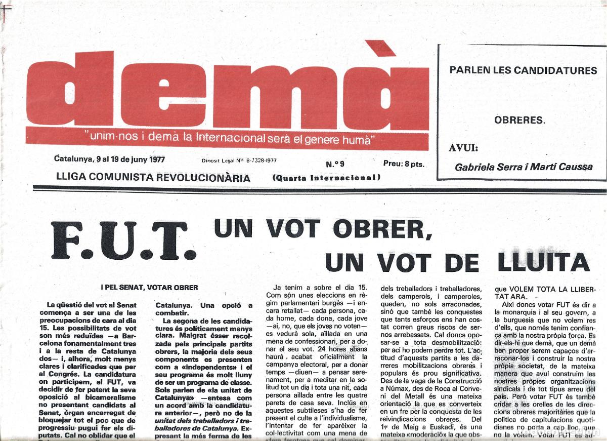 Coleccionismo de revistas y peri&oacute;dicos: TRANSICION-DEM&Agrave;-ORGANO DE LA LLIGA COMUNISTA REVOLUCION&Agrave;RIA-N&ordm; 9 DEL 9 AL 19 JUNY 1977