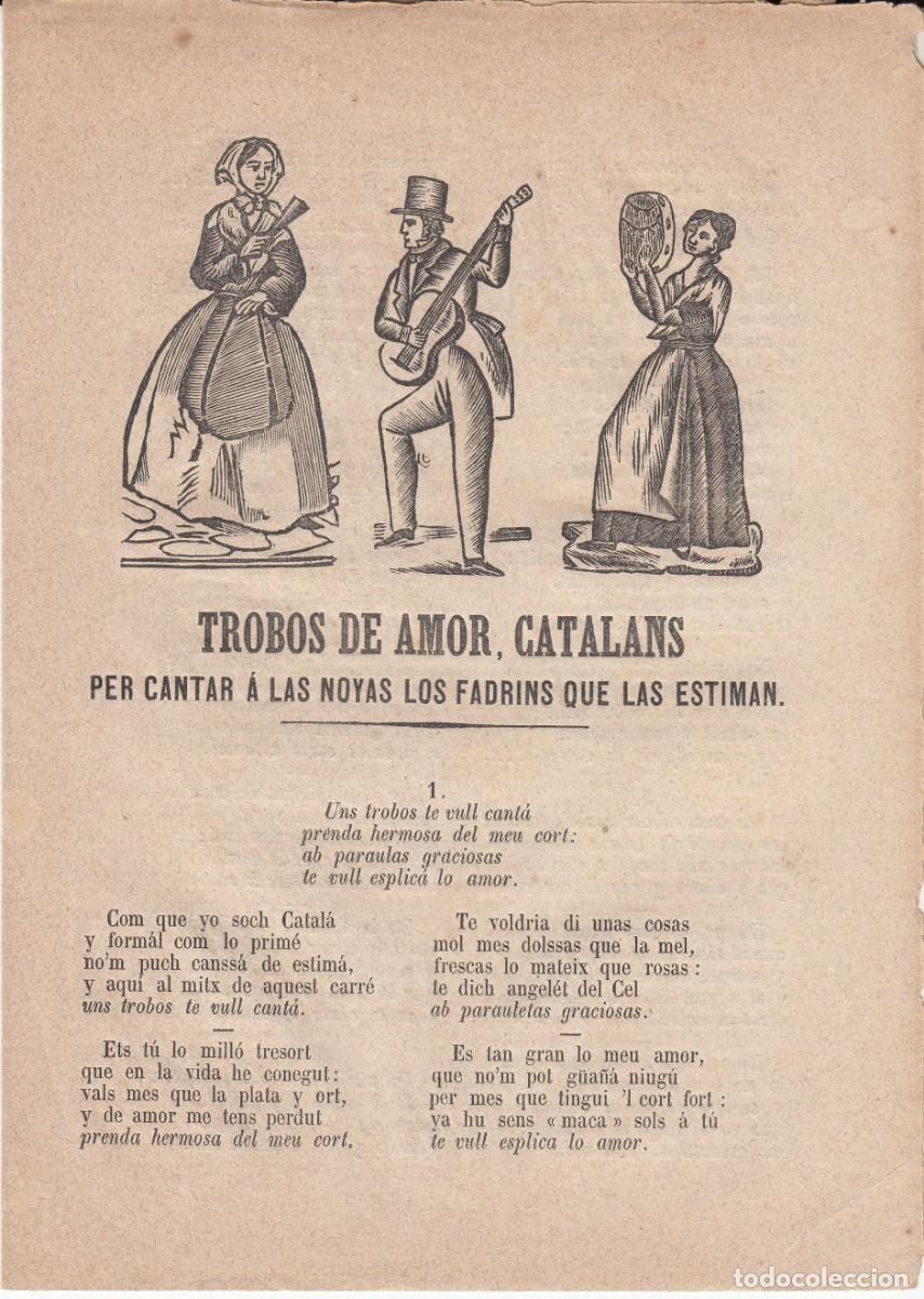 Coleccionismo de revistas y peri&oacute;dicos: PLIEGO DE CORDEL - ROMAN&Ccedil;OS - TROBOS DE AMOR CATALANS - SIGLO XIX