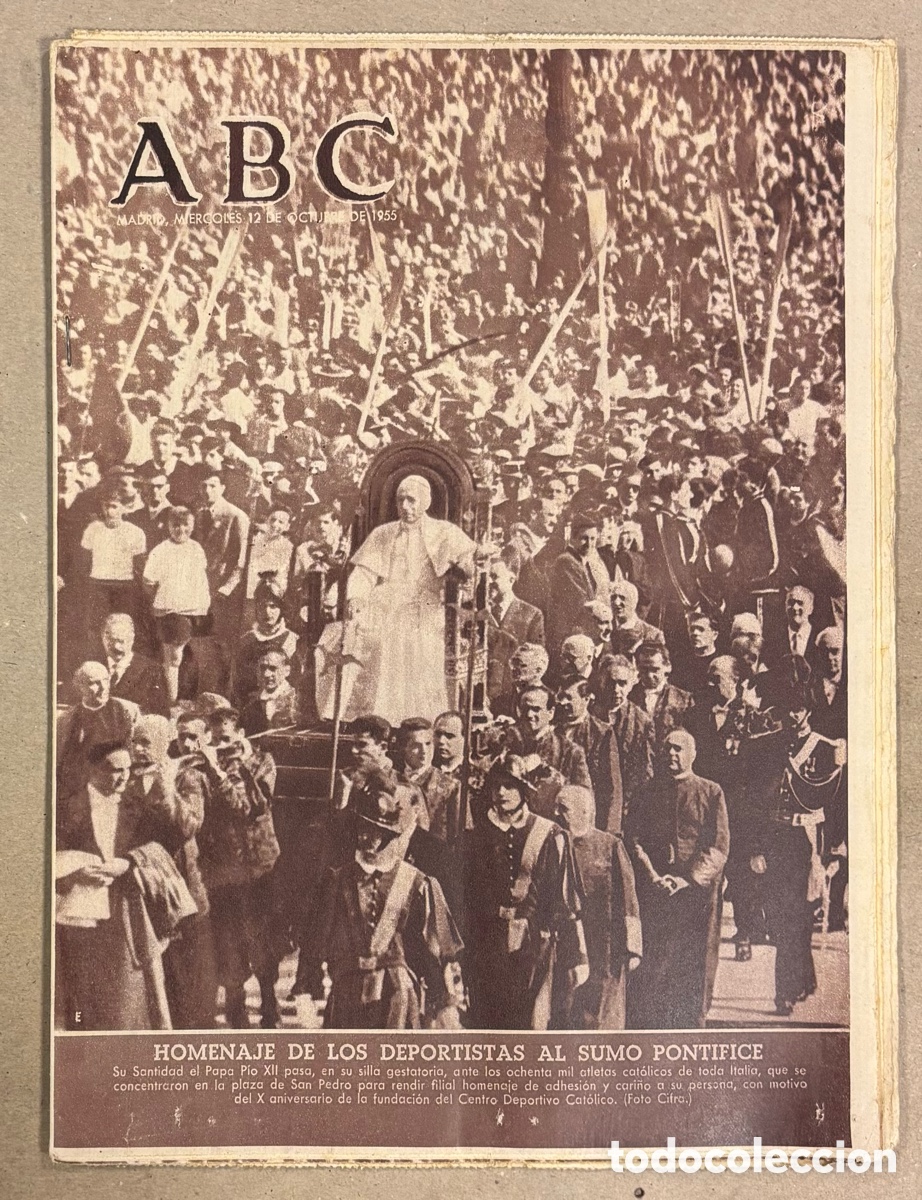 Coleccionismo de revistas y peri&oacute;dicos: ABC (12 OCTUBRE 1955) LA CRUZ DEL CAMPO INAUGURA M&Eacute;RIDA F&Aacute;BRICA DE CERVEZA EM&Eacute;RITA, HOMENAJE A P&Iacute;O