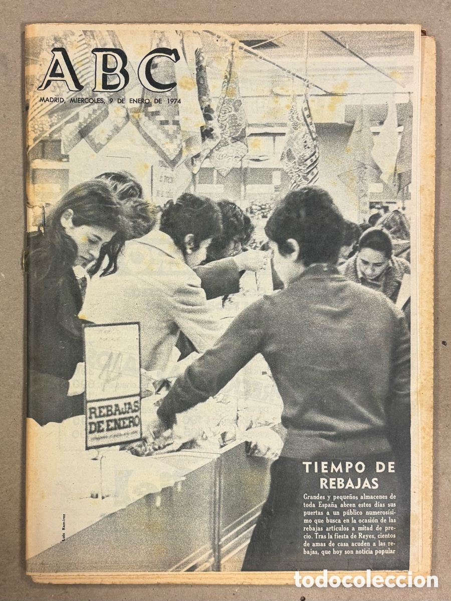 Coleccionismo de revistas y peri&oacute;dicos: ABC (9 ENERO 1974) EVACUACI&Oacute;N DE CARRERO BLANCO DE LA IGLESIA DE LOS JESUITAS, PLACIDO DOMINGO