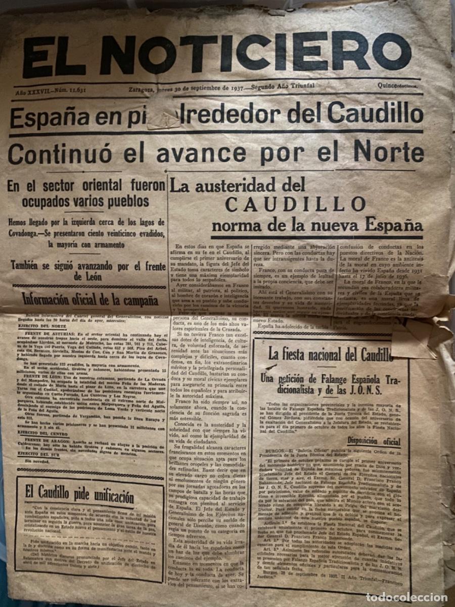 Coleccionismo de revistas y peri&oacute;dicos: ANTIGUO PERI&Oacute;DICO EL NOTICIERO ZARAGOZA 1937 GUERRA CIVIL