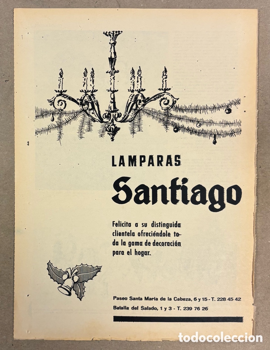 Coleccionismo de revistas y peri&oacute;dicos: L&Aacute;MPARAS SANTIAGO (MADRID). ANUNCIO PUBLICITARIO PERI&Oacute;DICO ABC A&Ntilde;OS 60.