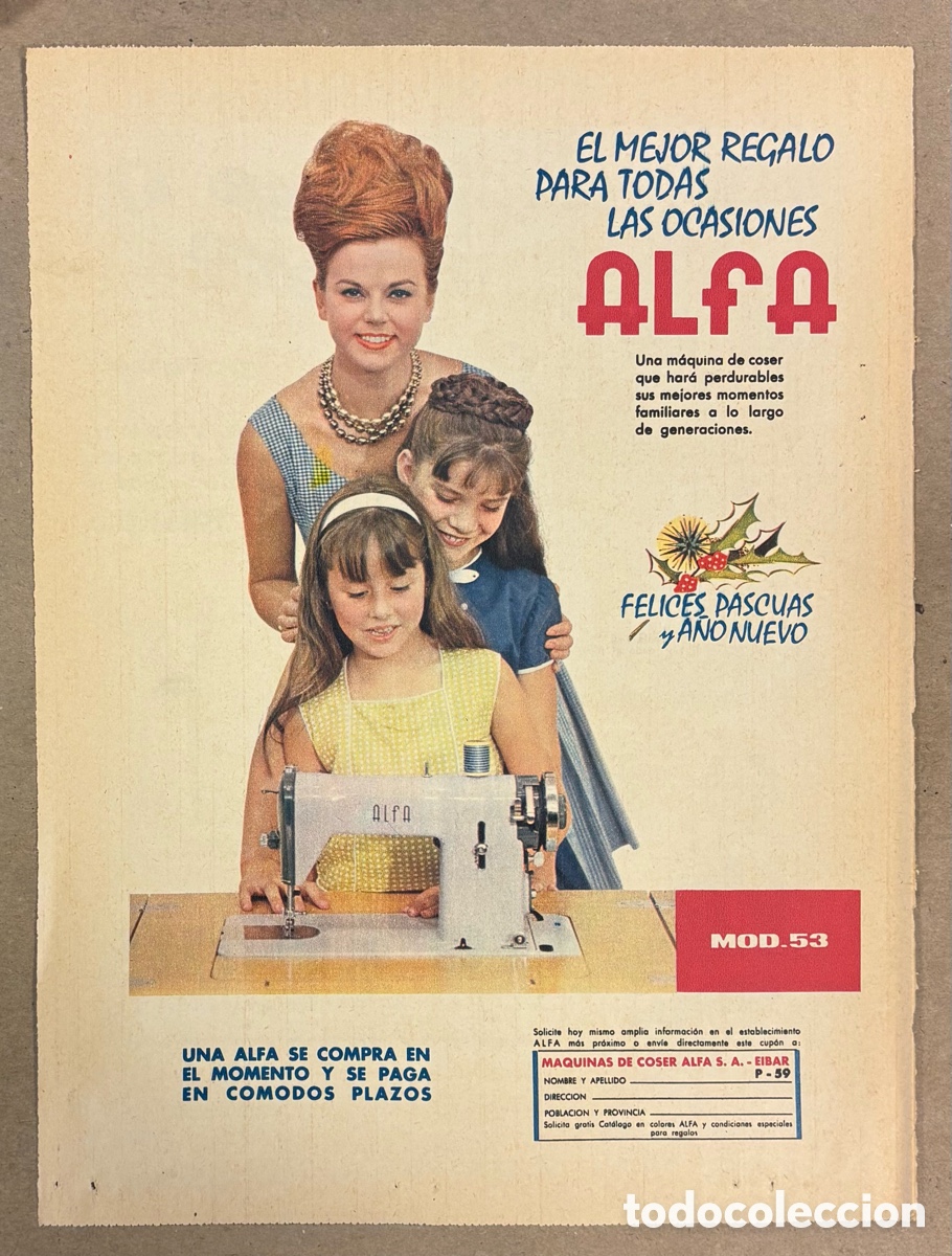 Collectionnisme de Revues et Journaux: M&Aacute;QUINA DE COSER ALFA. ANUNCIO PUBLICITARIO PERI&Oacute;DICO ABC A&Ntilde;OS 60.