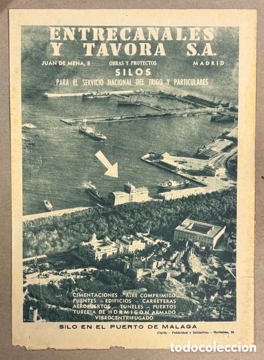 Coleccionismo de revistas y peri&oacute;dicos: ENTRECANALES Y TAVORA S.A. SILO EN PUERTO M&Aacute;LAGA. ANUNCIO PUBLICITARIO PERI&Oacute;DICO ABC A&Ntilde;OS 50