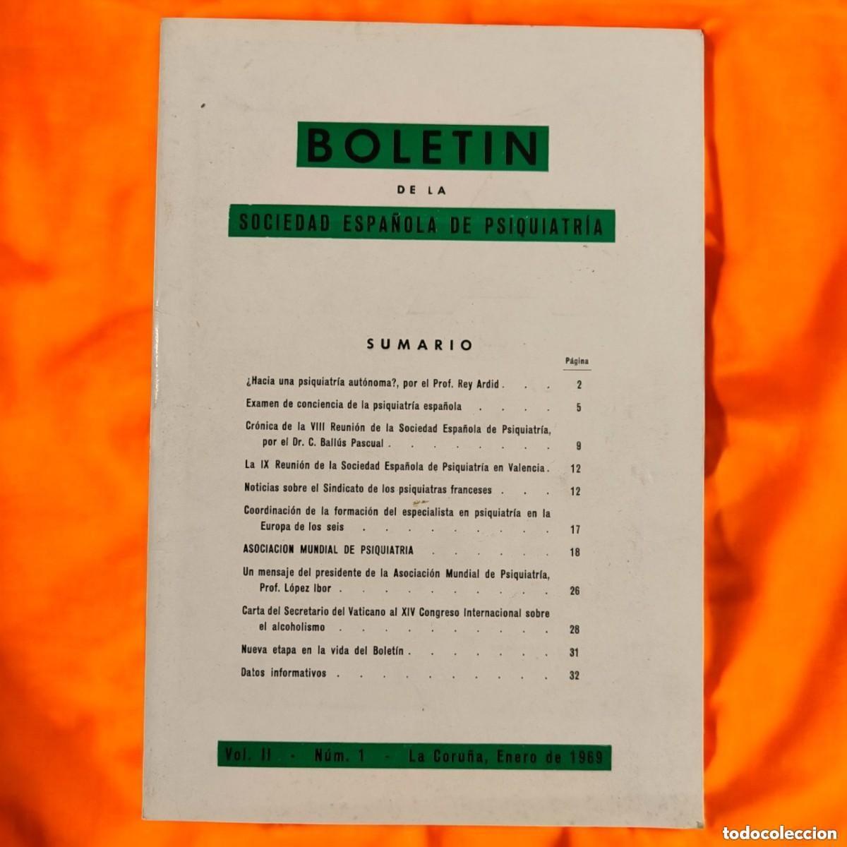 Coleccionismo de revistas y peri&oacute;dicos: Bolet&iacute;n de la Sociedad Espa&ntilde;ola de Psiquiatr&iacute;a &ndash; Vol. II, N&ordm; 1 &ndash; La Coru&ntilde;a, Enero de 1969