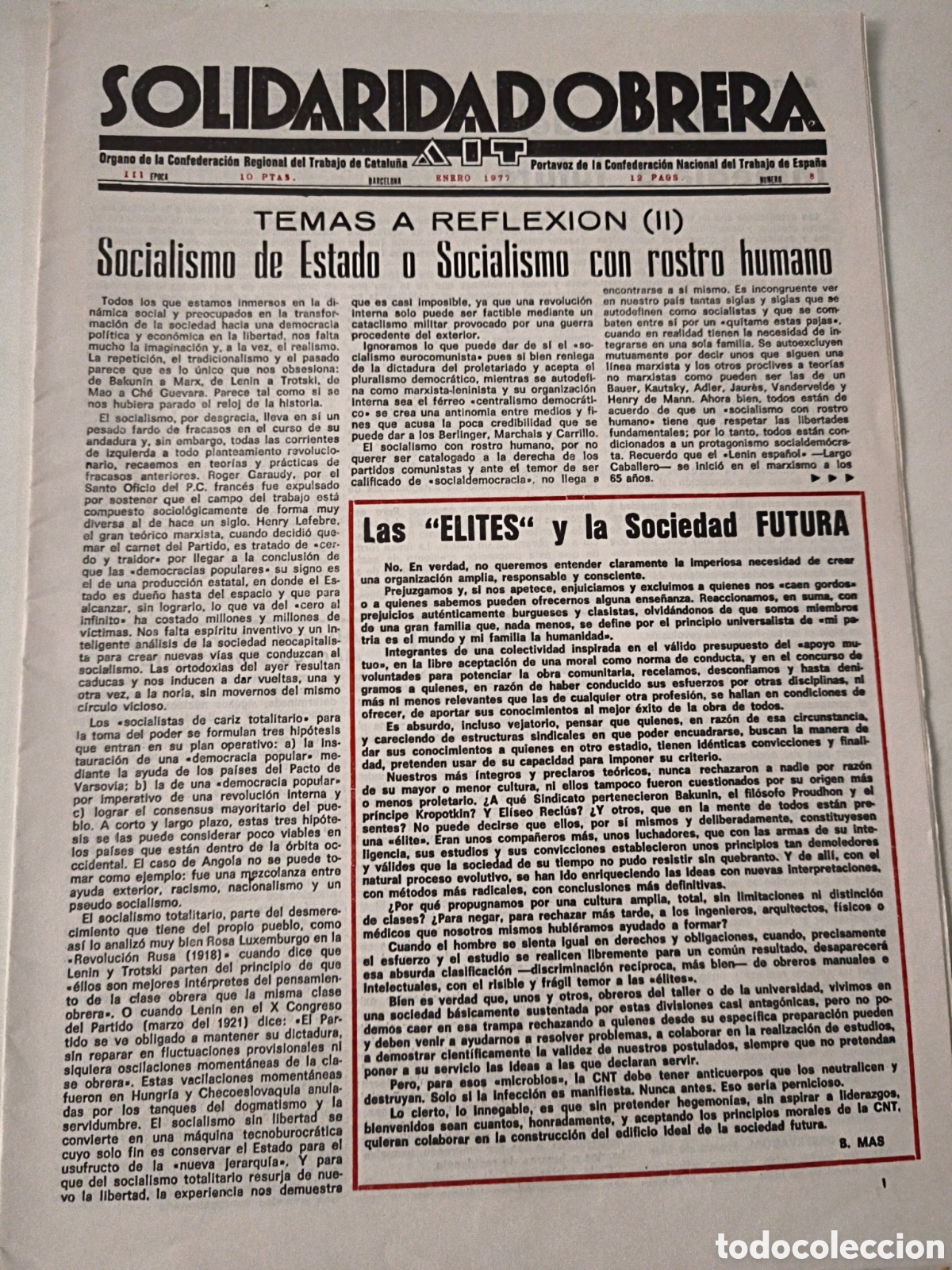 Colecionismo de Revistas e Jornais: Solidaridad Obrera. AIT. Enero 1977.