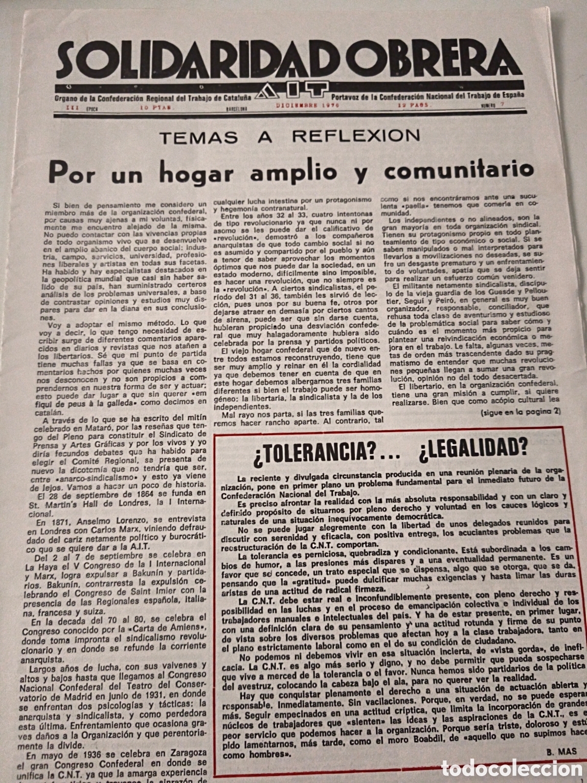 Colecionismo de Revistas e Jornais: Solidaridad Obrera. AIT. Diciembre 1976.