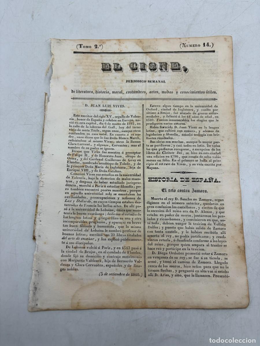 Coleccionismo de revistas y peri&oacute;dicos: EL CISNE &ndash; PERI&Oacute;DICO SEMANAL &ndash; N&ordm; 14 &ndash; TOMO II &ndash; VALENCIA 1840 &ndash; JUAN LUIS VIVES Y RETO DE ZAMORA