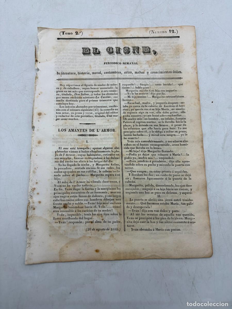 Coleccionismo de revistas y peri&oacute;dicos: EL CISNE &ndash; PERI&Oacute;DICO SEMANAL &ndash; N&ordm; 12 &ndash; TOMO II &ndash; VALENCIA 1840 &ndash; FIGUR&Iacute;N DE MODAS Y ANTONIO PALOMINO