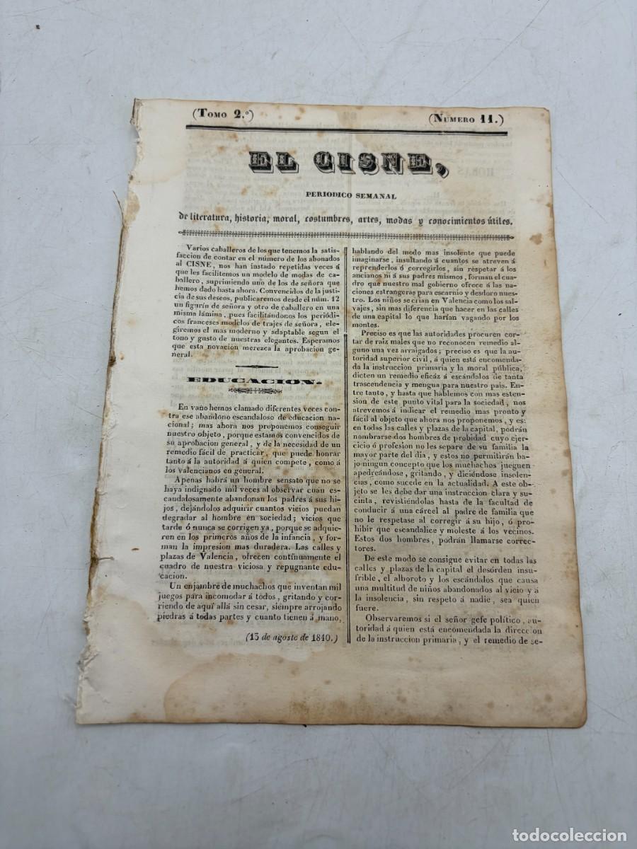 Coleccionismo de revistas y peri&oacute;dicos: EL CISNE &ndash; PERI&Oacute;DICO SEMANAL &ndash; N&ordm; 11 &ndash; TOMO II &ndash; VALENCIA 1840 &ndash; ANTONIO PALOMINO Y VICENTE BOIX