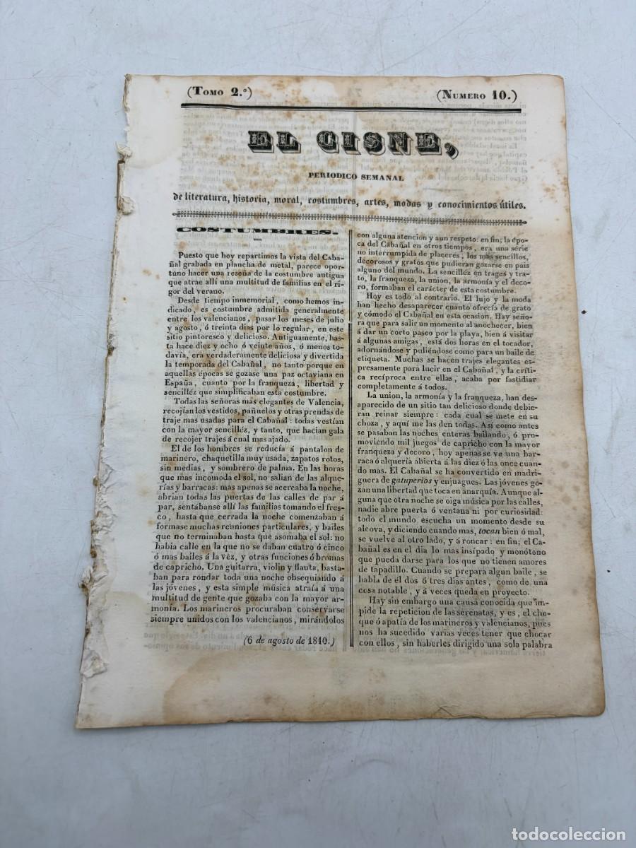 Coleccionismo de revistas y peri&oacute;dicos: EL CISNE &ndash; PERI&Oacute;DICO SEMANAL &ndash; N&ordm; 10 &ndash; TOMO II &ndash; VALENCIA 1840 &ndash; EL CABA&Ntilde;AL Y VICENTE BOIX