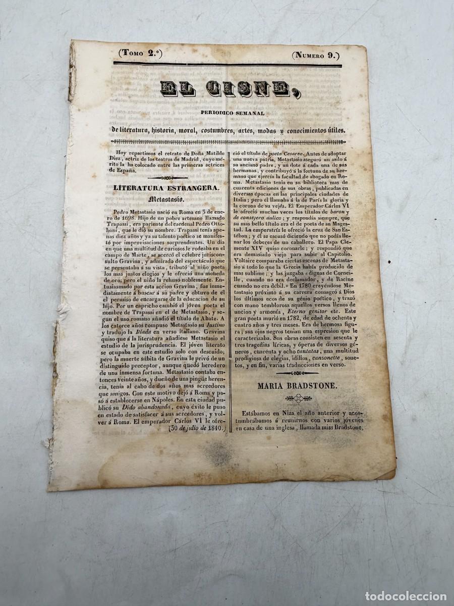 Coleccionismo de revistas y peri&oacute;dicos: EL CISNE &ndash; PERI&Oacute;DICO SEMANAL &ndash; N&ordm; 9 &ndash; TOMO II &ndash; VALENCIA 1840 &ndash; RETRATO DE MATILDE D&Iacute;EZ