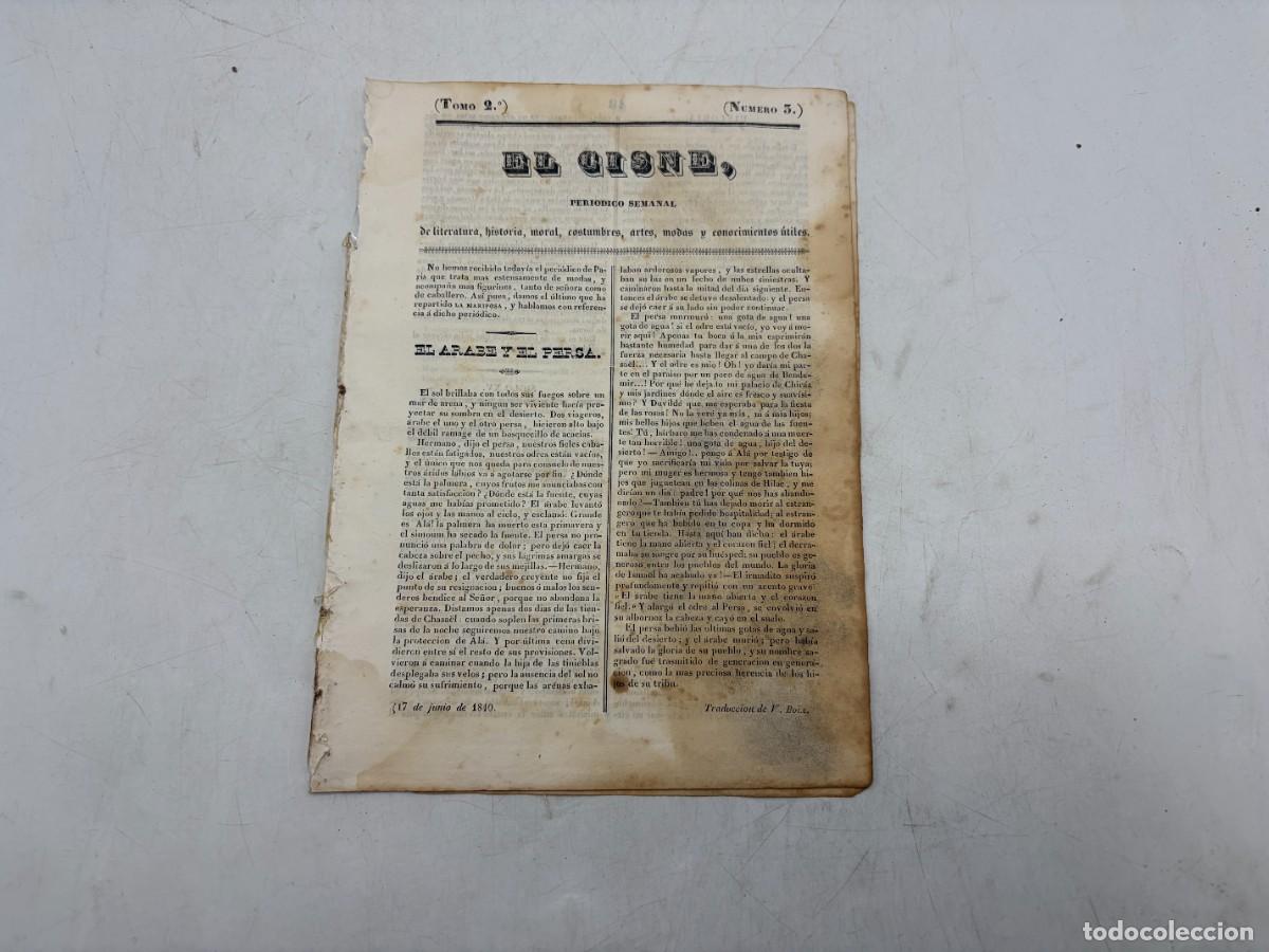 Coleccionismo de revistas y peri&oacute;dicos: EL CISNE &ndash; PERI&Oacute;DICO SEMANAL &ndash; N&ordm; 3 &ndash; TOMO II &ndash; VALENCIA 1840 &ndash; FIGUR&Iacute;N DE MODAS Y PEDRO EL CRUEL