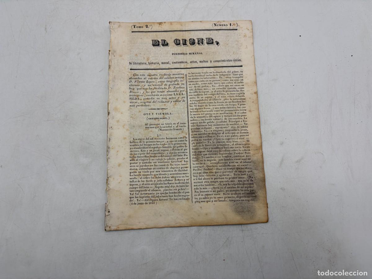 Sammeln von Zeitschriften und Zeitungen: EL CISNE &ndash; PERI&Oacute;DICO SEMANAL &ndash; N&ordm; 1 &ndash; TOMO II &ndash; VALENCIA 1840 &ndash; RETRATO DE VICENTE L&Oacute;PEZ Y MODAS