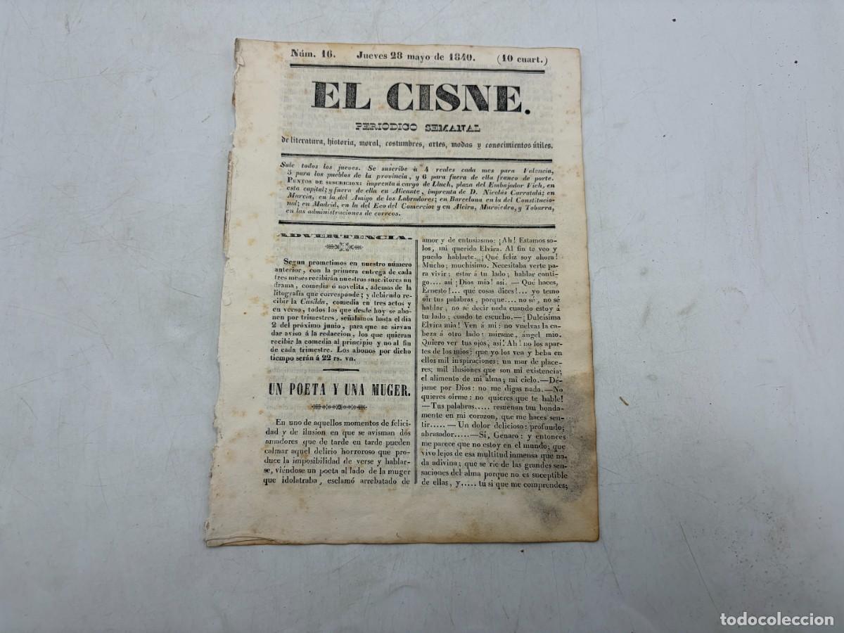 Coleccionismo de revistas y peri&oacute;dicos: EL CISNE &ndash; PERI&Oacute;DICO SEMANAL &ndash; N&ordm; 16 &ndash; TOMO I &ndash; VALENCIA 1840 &ndash; V&Iacute;CTOR HUGO, LUCRECIA BORGIA Y MODAS
