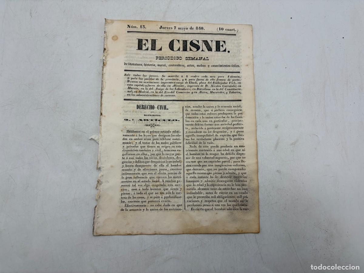 Collezionismo di Riviste e Giornali: EL CISNE &ndash; PERI&Oacute;DICO SEMANAL &ndash; N&ordm; 13 &ndash; TOMO I &ndash; VALENCIA 1840 &ndash; MATRIMONIO Y HASSAN EL CELESTE