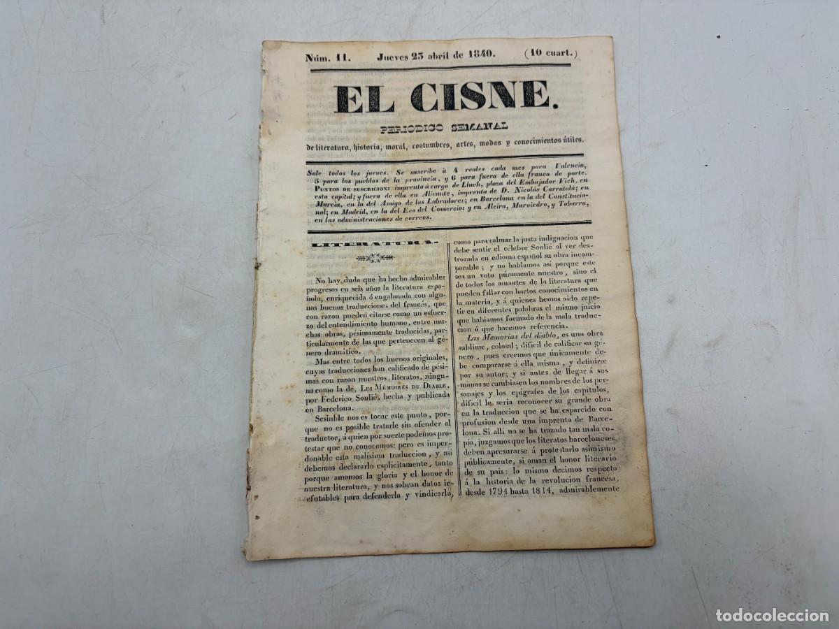 Collezionismo di Riviste e Giornali: EL CISNE &ndash; PERI&Oacute;DICO SEMANAL &ndash; N&ordm; 11 &ndash; TOMO I &ndash; VALENCIA 1840 &ndash; MEMORIAS DEL DIABLO Y REY DON GARC&Iacute;A