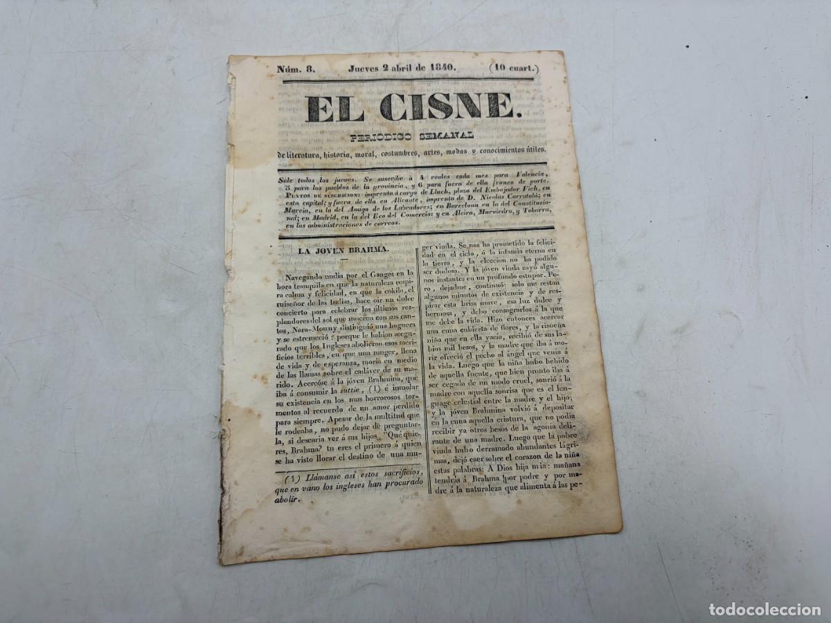Coleccionismo de revistas y peri&oacute;dicos: EL CISNE &ndash; PERI&Oacute;DICO SEMANAL &ndash; N&ordm; 8 &ndash; TOMO I &ndash; VALENCIA 1840 &ndash; LA JOVEN BRAHMA Y GRABADO LA HU&Eacute;RFANA