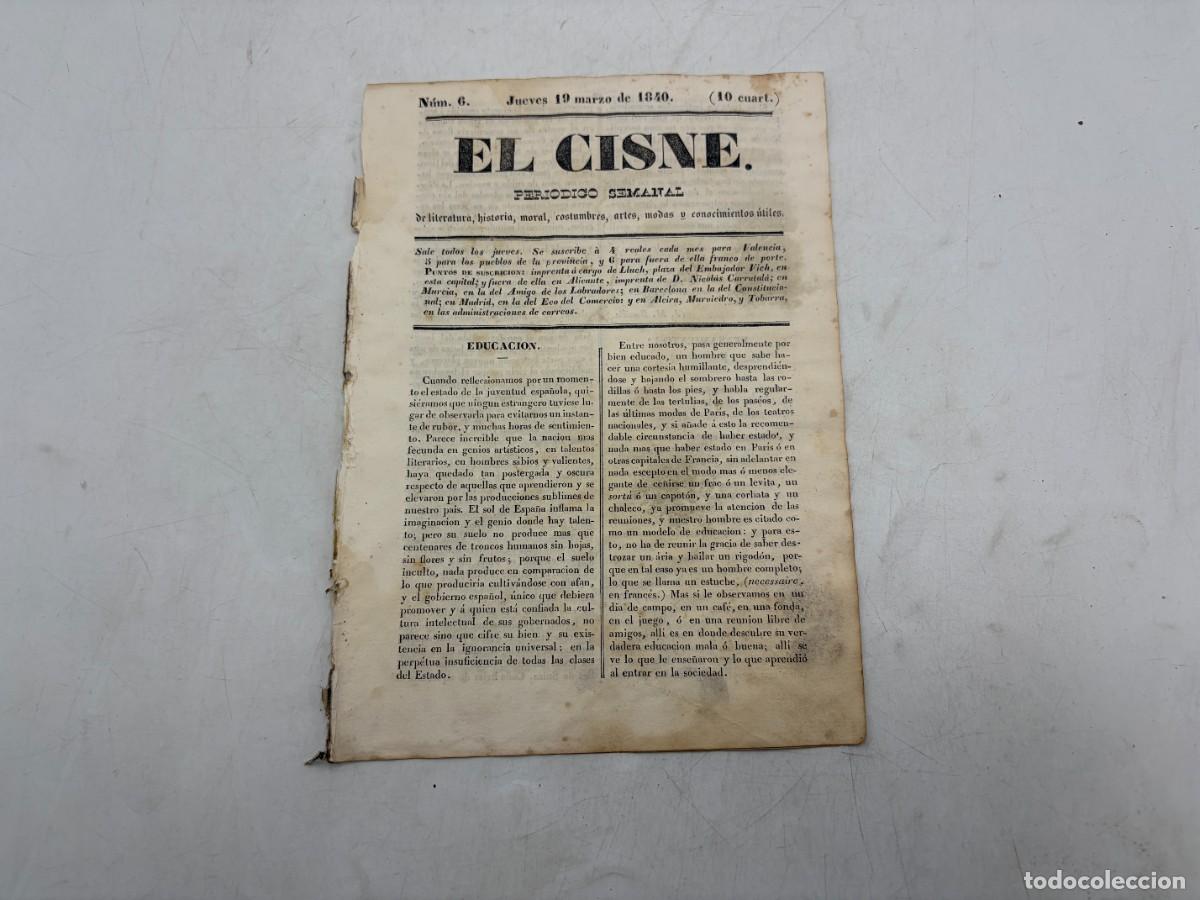 Coleccionismo de revistas y peri&oacute;dicos: EL CISNE &ndash; PERI&Oacute;DICO SEMANAL &ndash; N&ordm; 6 &ndash; TOMO I &ndash; VALENCIA 1840 &ndash; EL CHARLATANISMO Y TEATRO DE MURCIA
