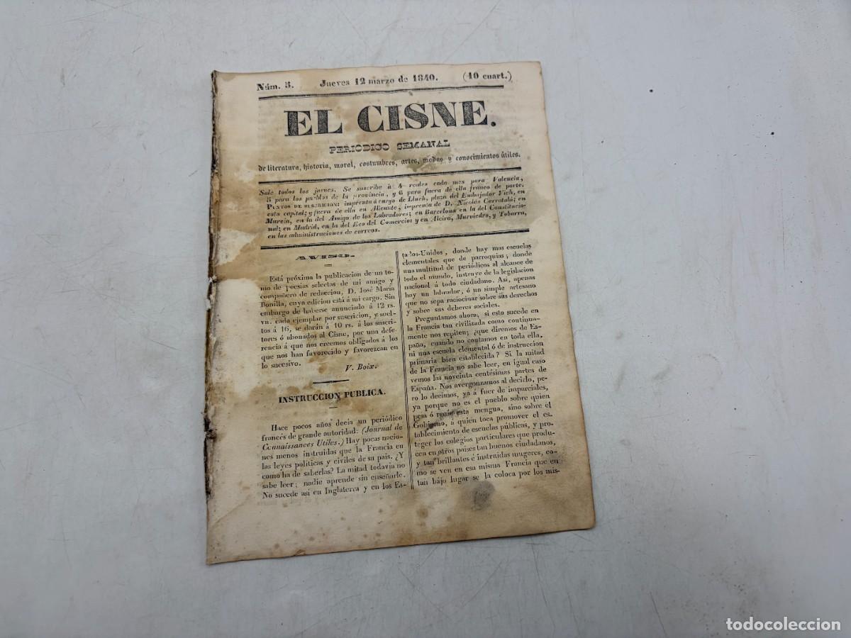 Collezionismo di Riviste e Giornali: EL CISNE &ndash; PERI&Oacute;DICO SEMANAL &ndash; N&ordm; 5 &ndash; TOMO I &ndash; VALENCIA 1840 &ndash; VICENTE JOANES, EL POETA Y NAUFRAGIOS